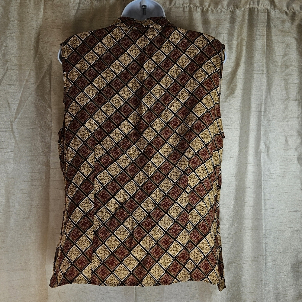 NWOT Casual Corner red tan gold print silk blouse top Womens 12 - Picture 4 of 8
